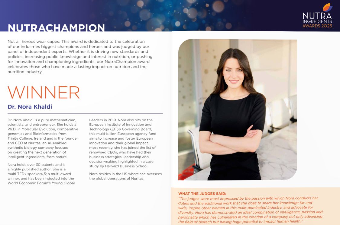 Dr Nora Khaldi Wins NutraChampion Award